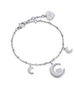 BRACCIALE IN ACCIAIO CON LUNE E CUORE CON CRISTALLI BIANCHI