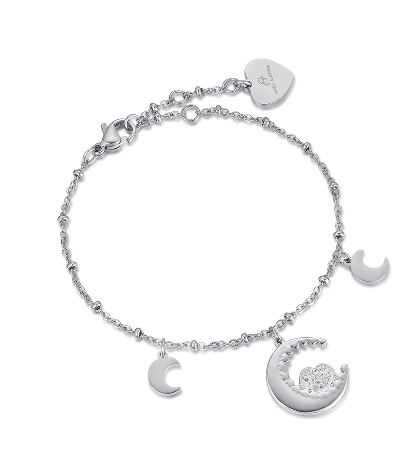 BRACCIALE IN ACCIAIO CON LUNE E CUORE CON CRISTALLI BIANCHI