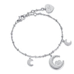 BRACCIALE IN ACCIAIO CON LUNE E CUORE CON CRISTALLI BIANCHI
