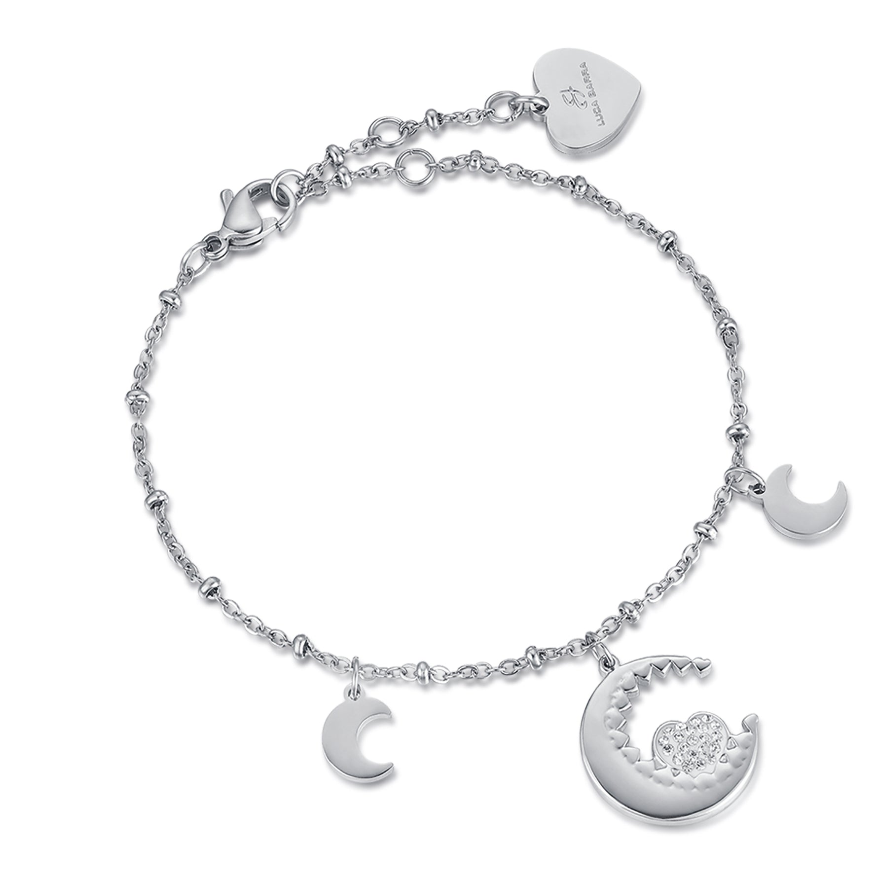 BRACCIALE IN ACCIAIO CON LUNE E CUORE CON CRISTALLI BIANCHI