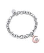 BRACCIALE IN ACCIAIO CON LUNA IP ROSE E CUORE CON CRISTALLI BIANCHI