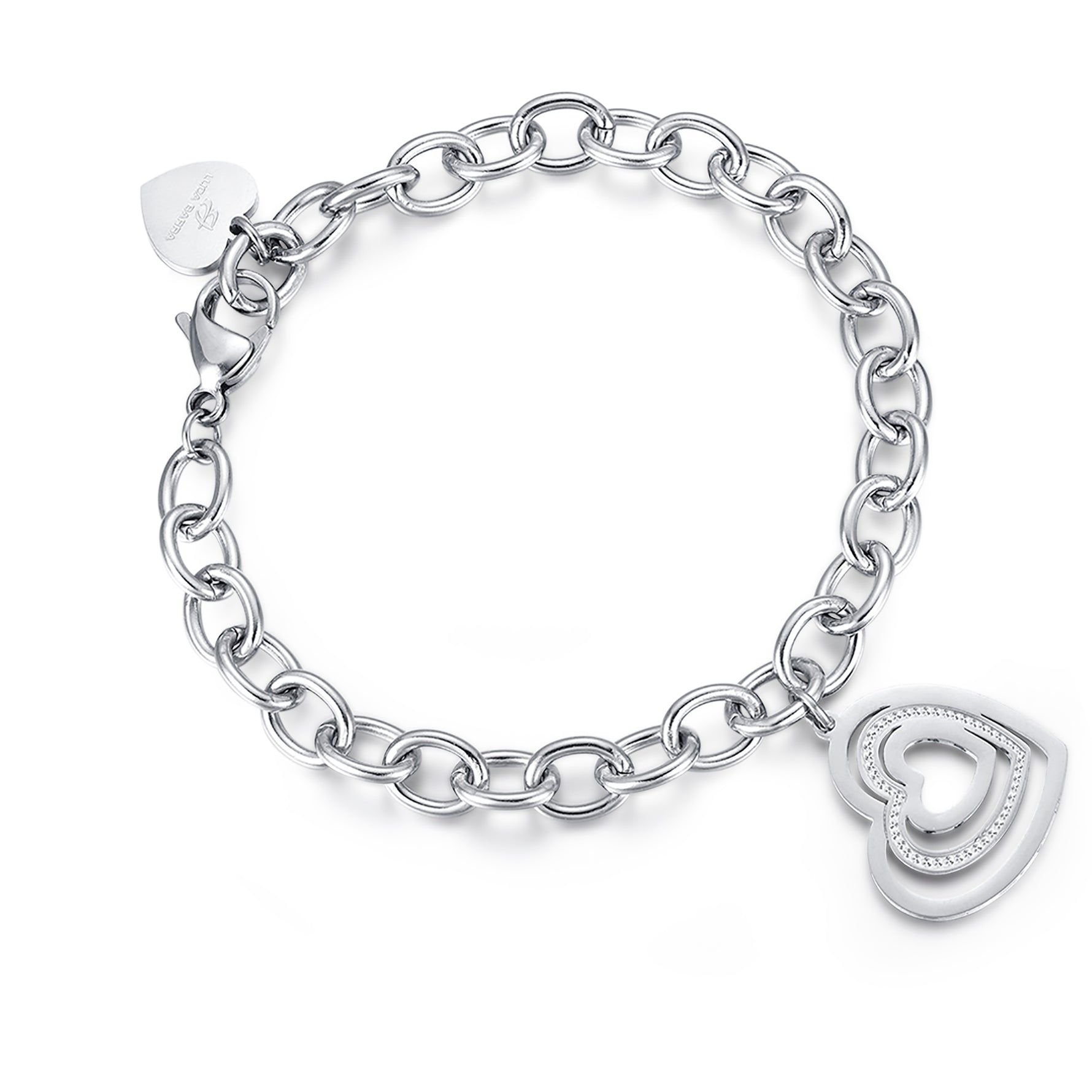 BRACCIALE IN ACCIAIO CON CUORI CON CRISTALLI BIANCHI