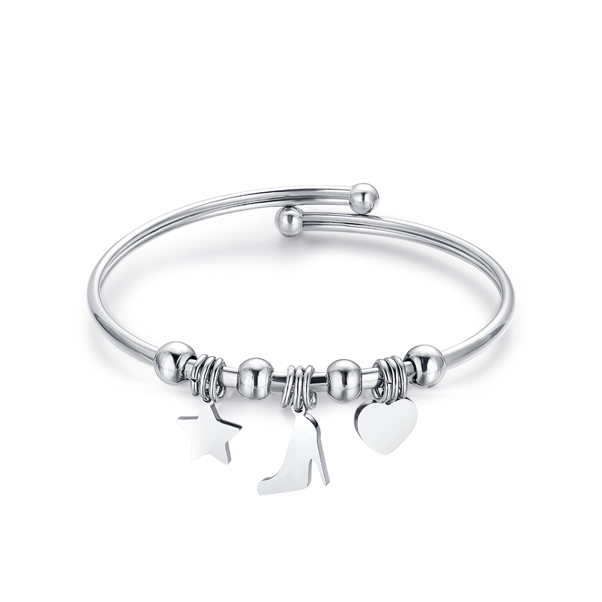 BRACCIALE IN ACCIAIO CON STELLA, SCARPA E CUORE