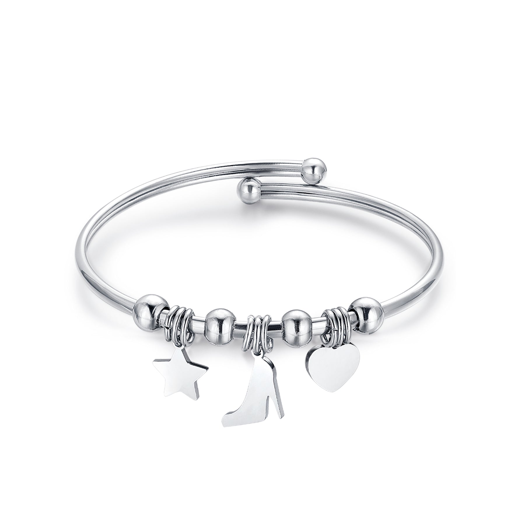 BRACCIALE IN ACCIAIO CON STELLA, SCARPA E CUORE