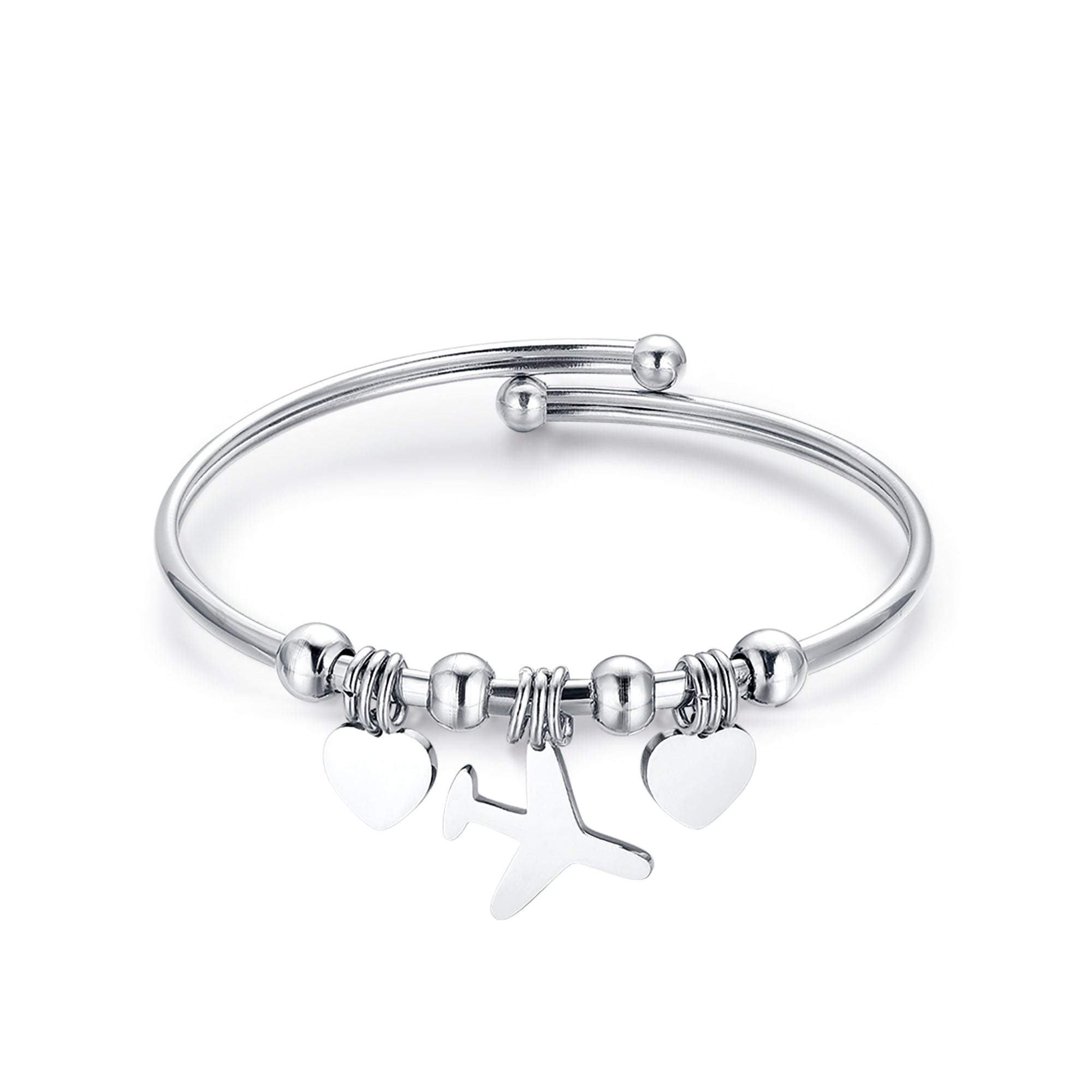 BRACCIALE IN ACCIAIO CON CUORI E AEREO