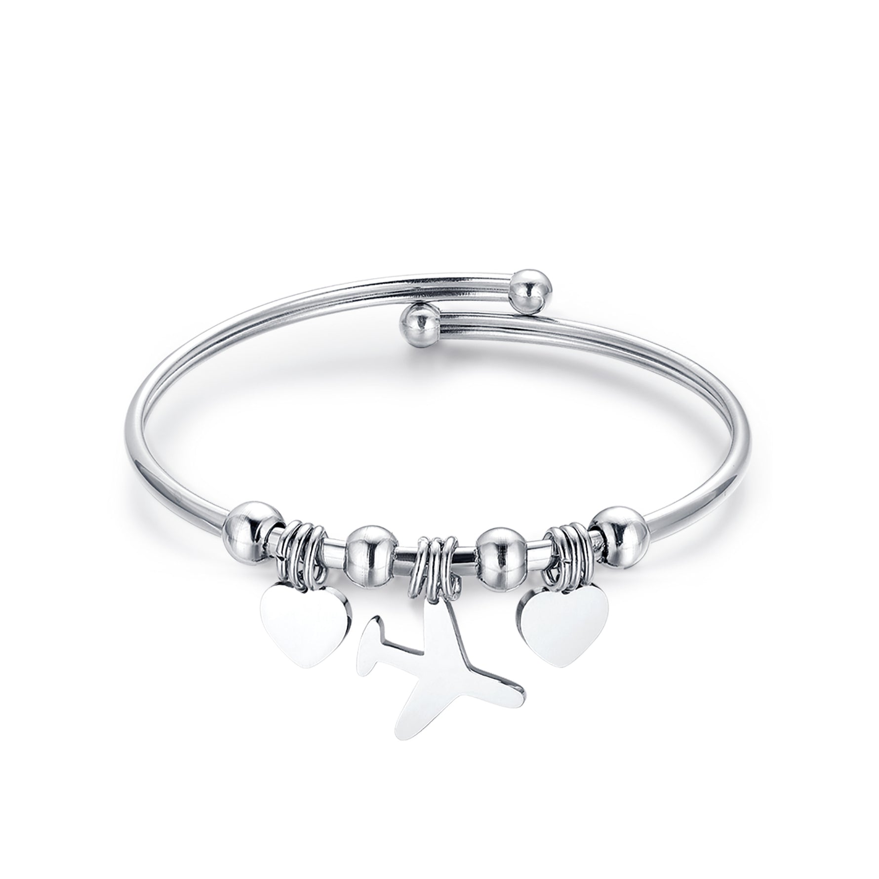 BRACCIALE IN ACCIAIO CON CUORI E AEREO
