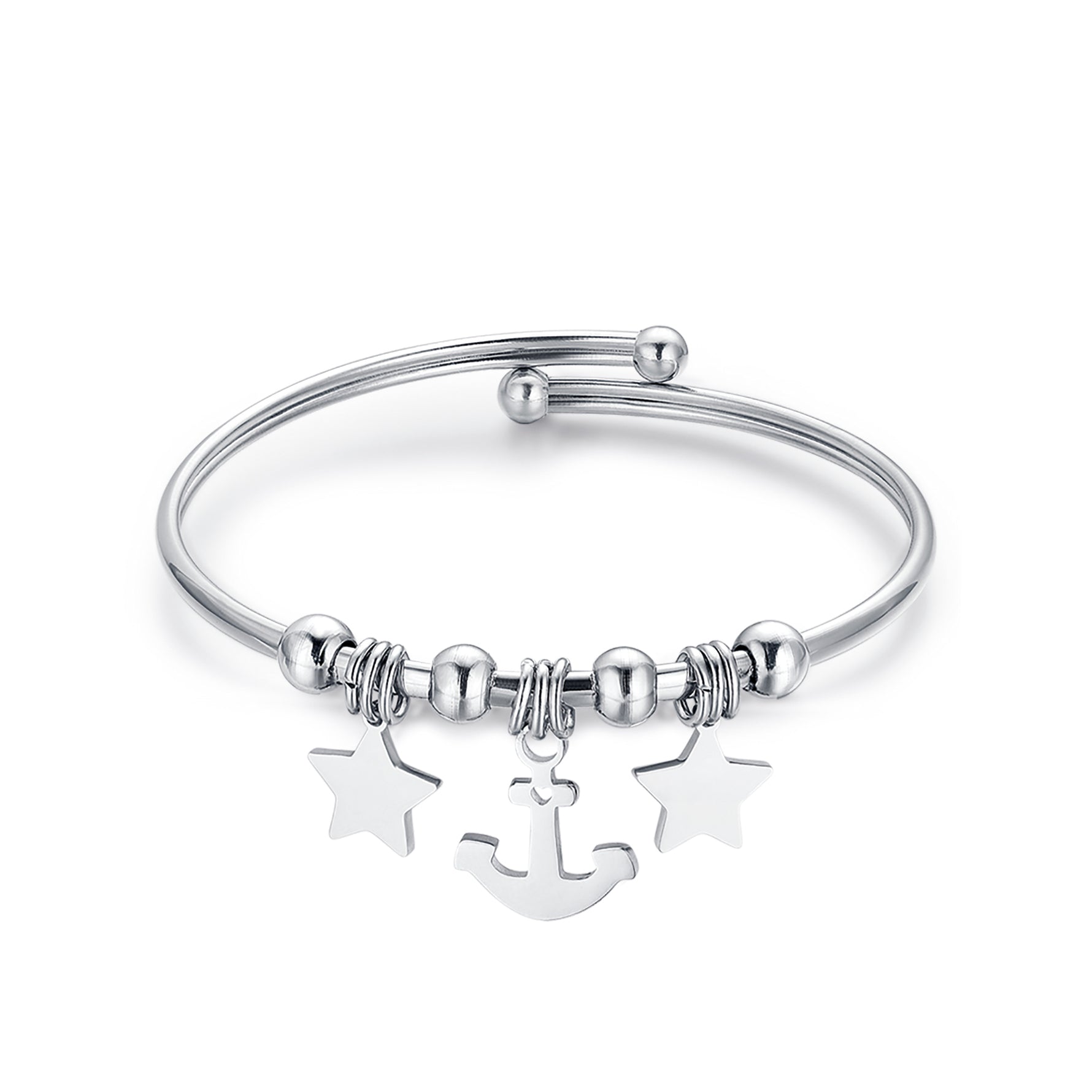 BRACCIALE IN ACCIAIO CON STELLE ED ANCORA