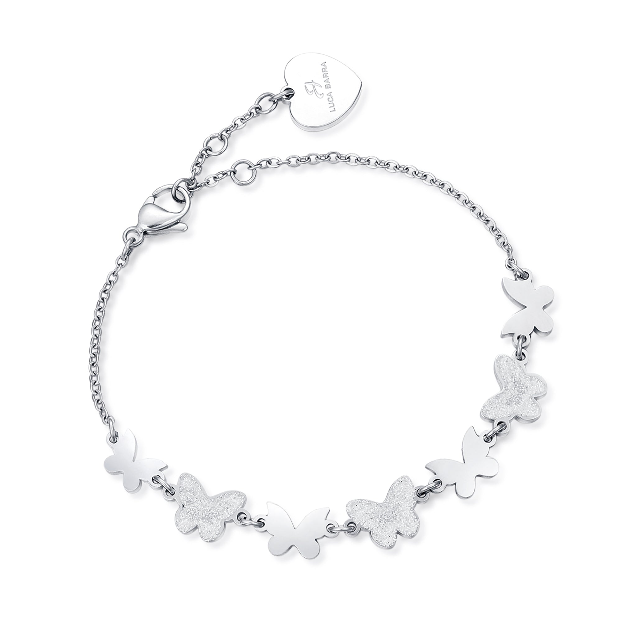 BRACCIALE IN ACCIAIO CON FARFALLE E GLITTER BIANCO