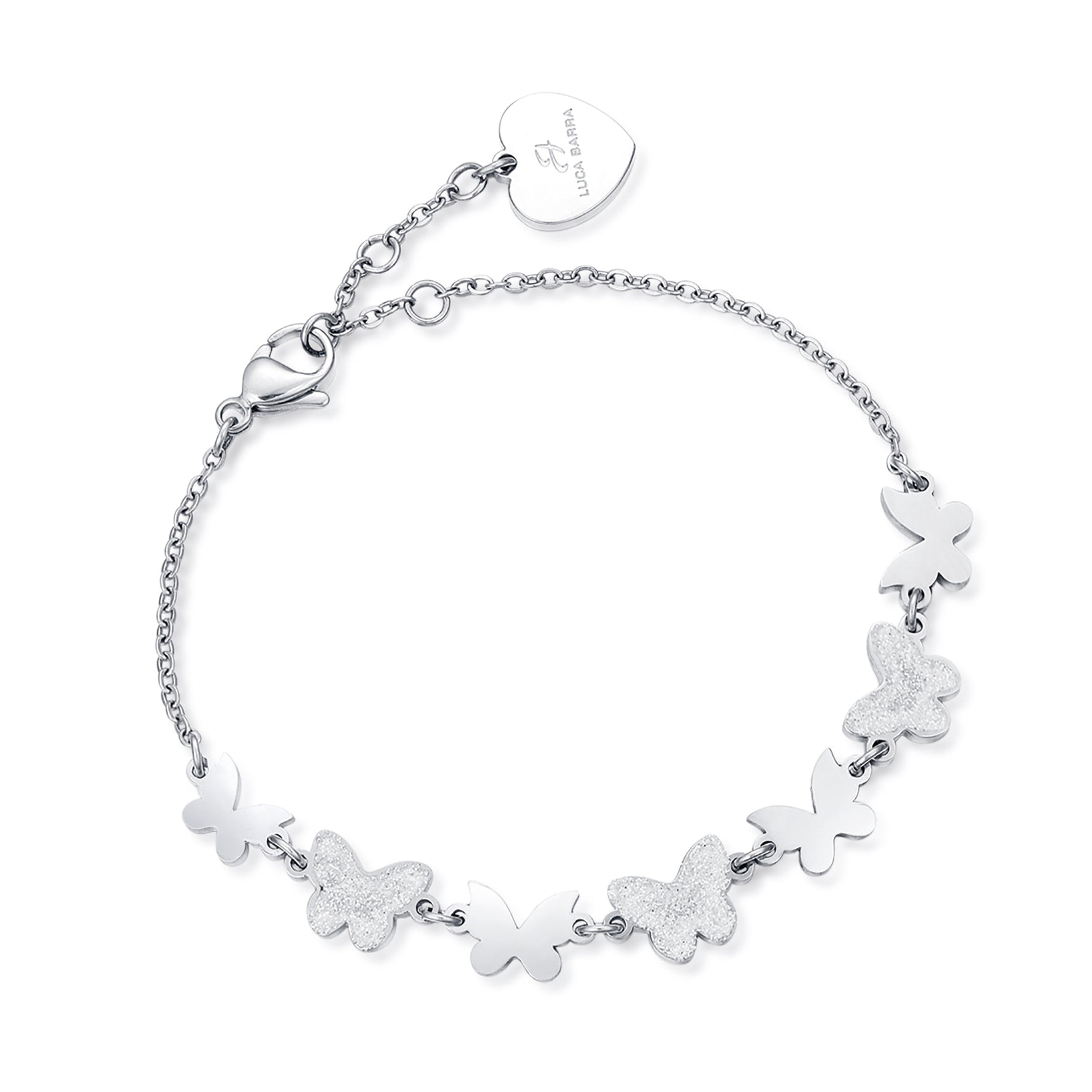 BRACCIALE IN ACCIAIO CON FARFALLE E GLITTER BIANCO