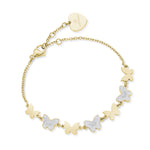 BRACCIALE IN ACCIAIO IP GOLD CON FARFALLE E GLITTER BIANCO