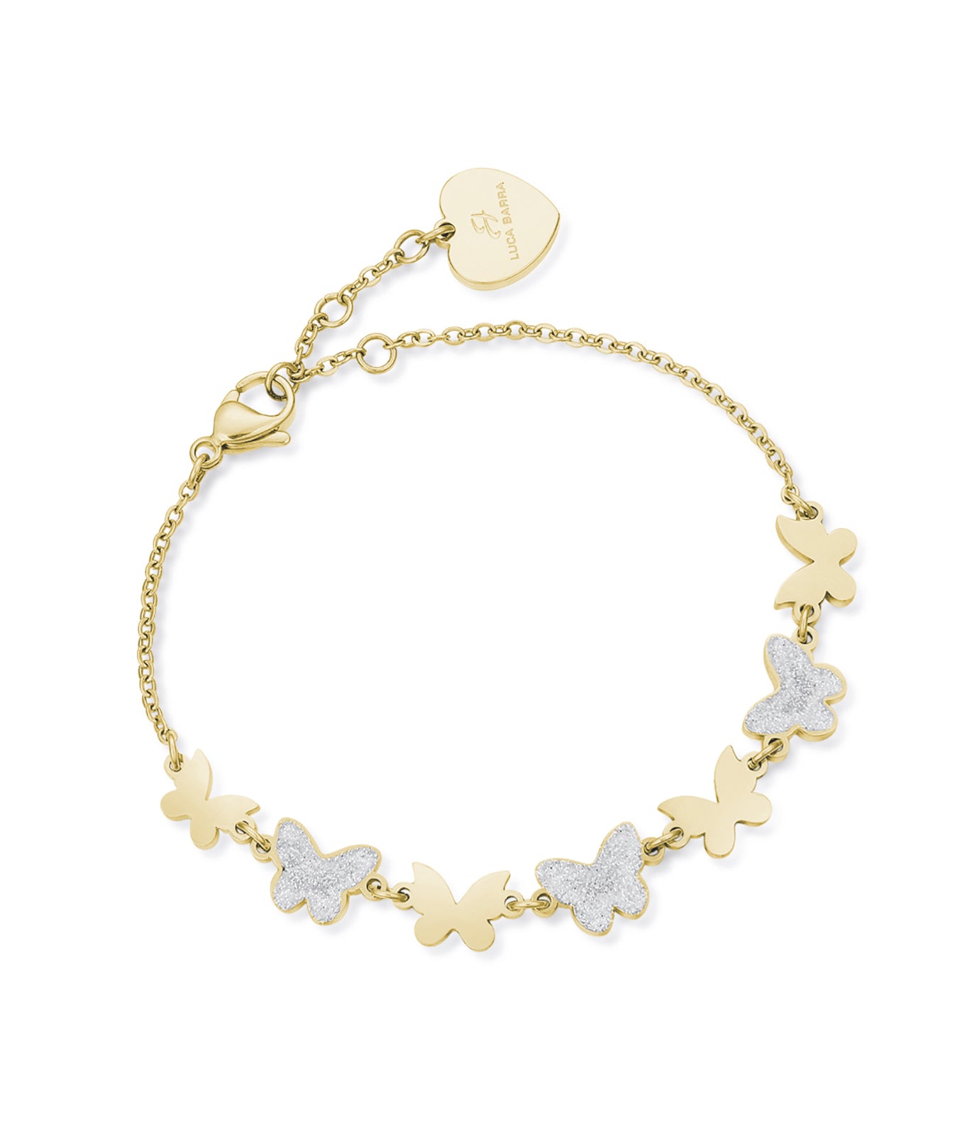 BRACCIALE IN ACCIAIO IP GOLD CON FARFALLE E GLITTER BIANCO