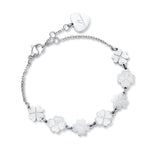Bracciale in acciao con quadrifogli e glitter bianco