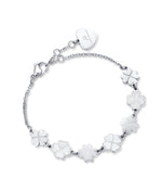 Bracciale in acciao con quadrifogli e glitter bianco