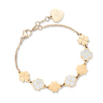 BRACCIALE IN ACCIAIO IP GOLD CON QUADRIFOGLI E GLITTER BIANCO