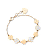 BRACCIALE IN ACCIAIO IP GOLD CON QUADRIFOGLI E GLITTER BIANCO