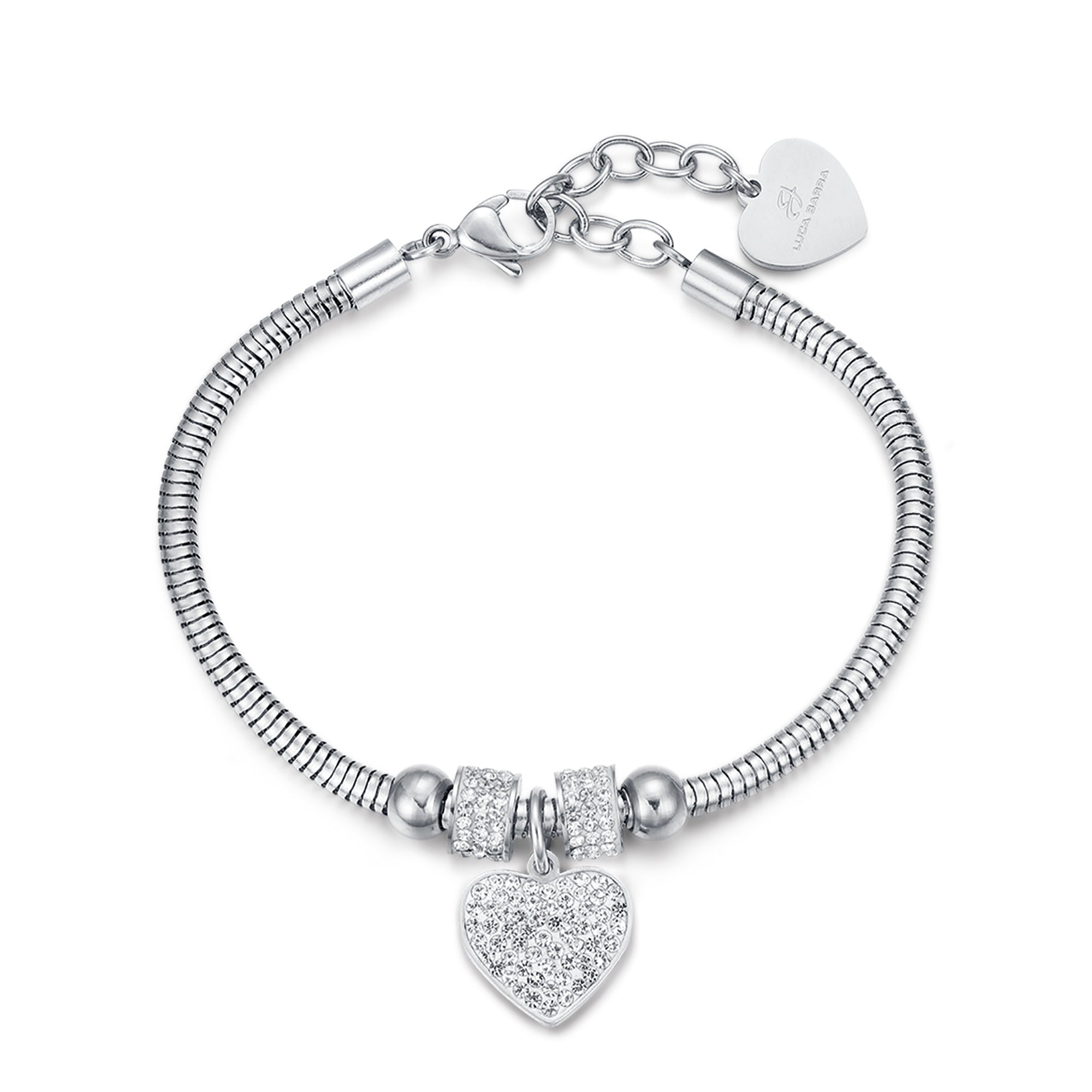 BRACCIALE IN ACCIAIO CON CUORE E CRISTALLI BIANCHI