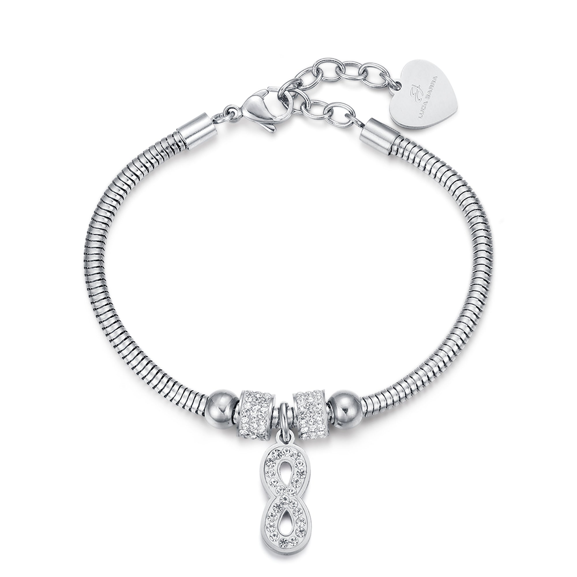 BRACCIALE IN ACCIAIO CON INFINITO E CRISTALLI BIANCHI