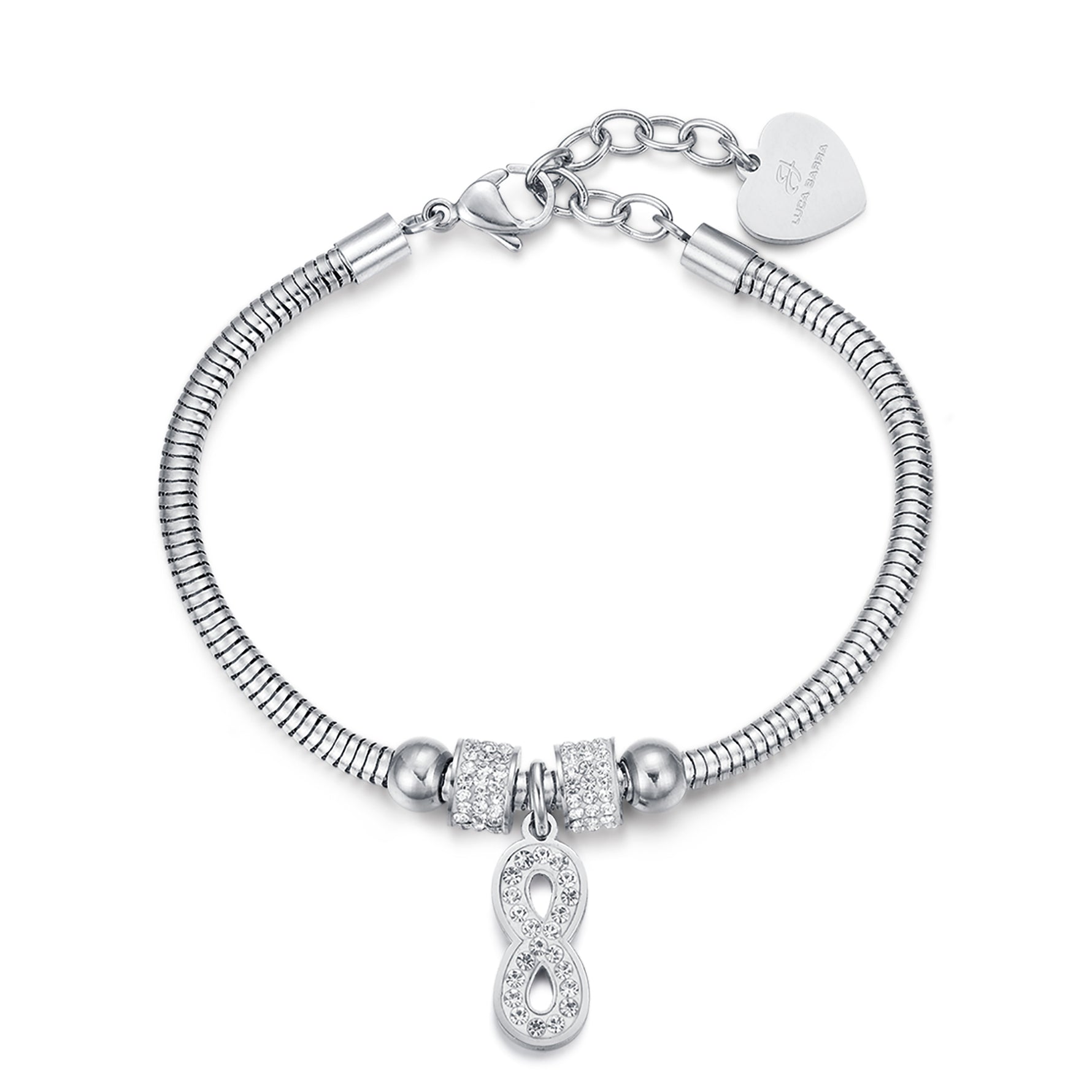 BRACCIALE IN ACCIAIO CON INFINITO E CRISTALLI BIANCHI