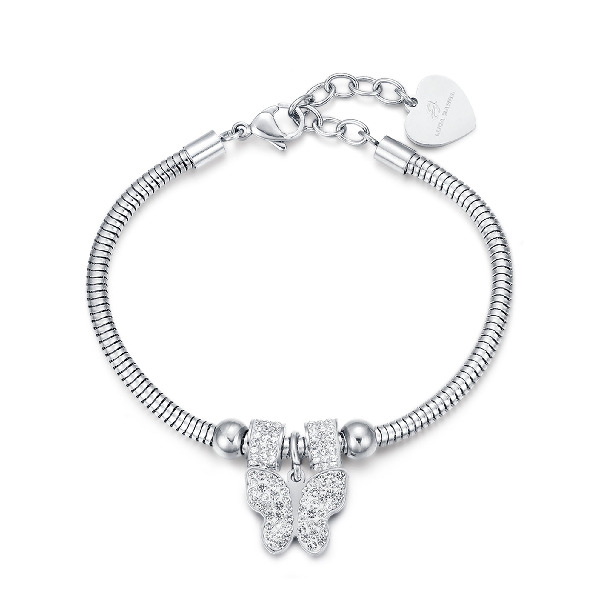 BRACCIALE IN ACCIAIO CON FARFALLA E CRISTALLI BIANCHI