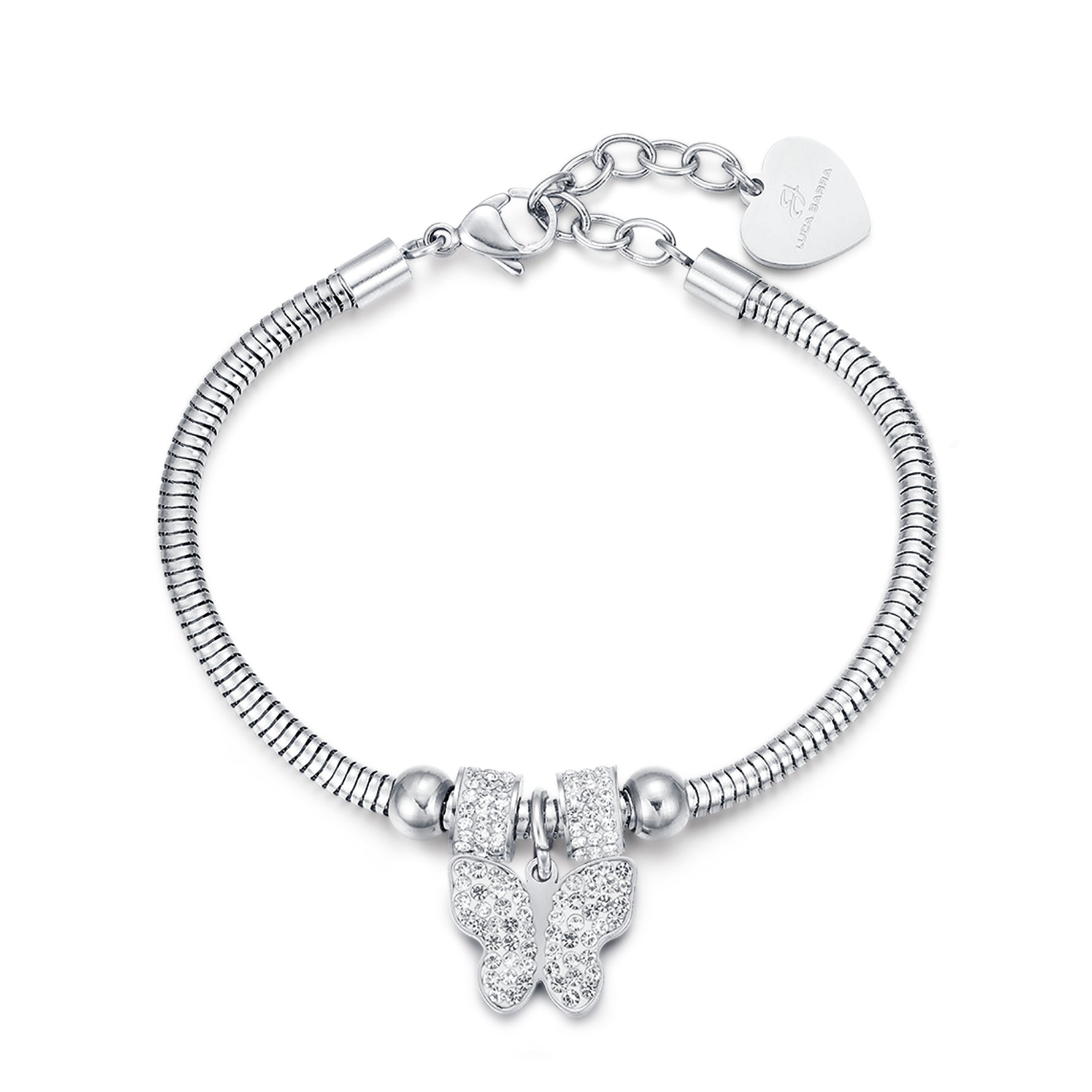 BRACCIALE IN ACCIAIO CON FARFALLA E CRISTALLI BIANCHI