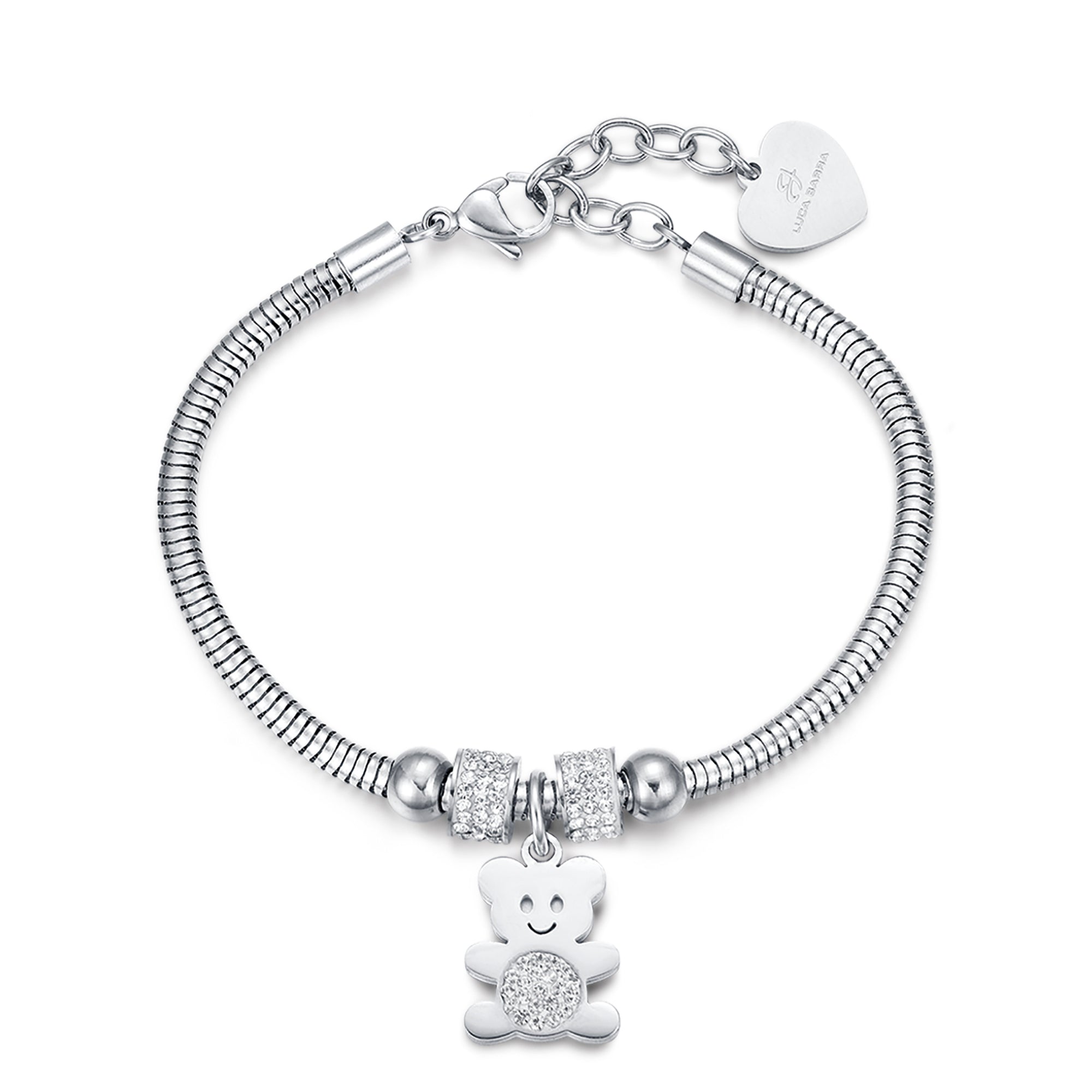BRACCIALE IN ACCIAIO CON ORSETTO E CRISTALLI BIANCHI