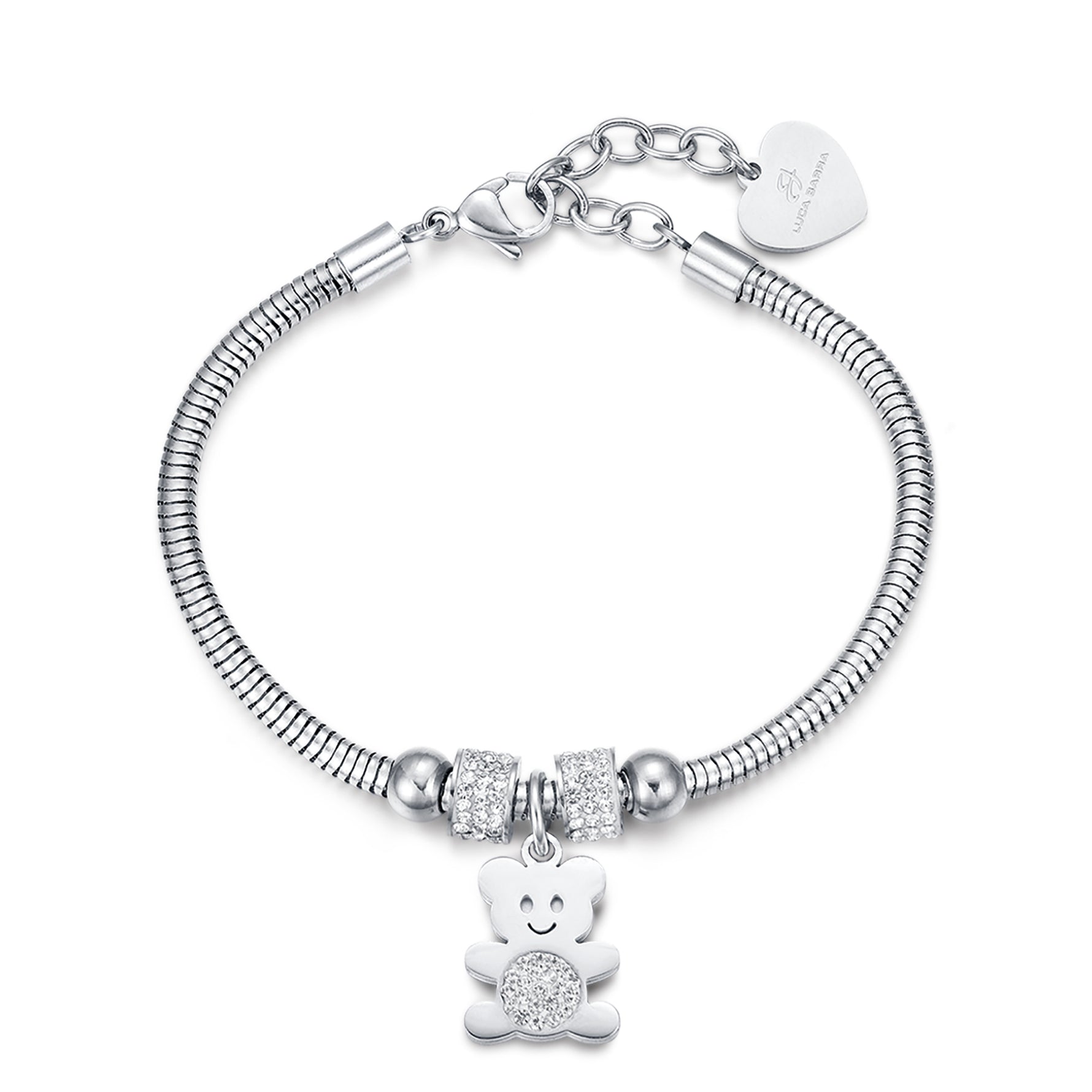 BRACCIALE IN ACCIAIO CON ORSETTO E CRISTALLI BIANCHI
