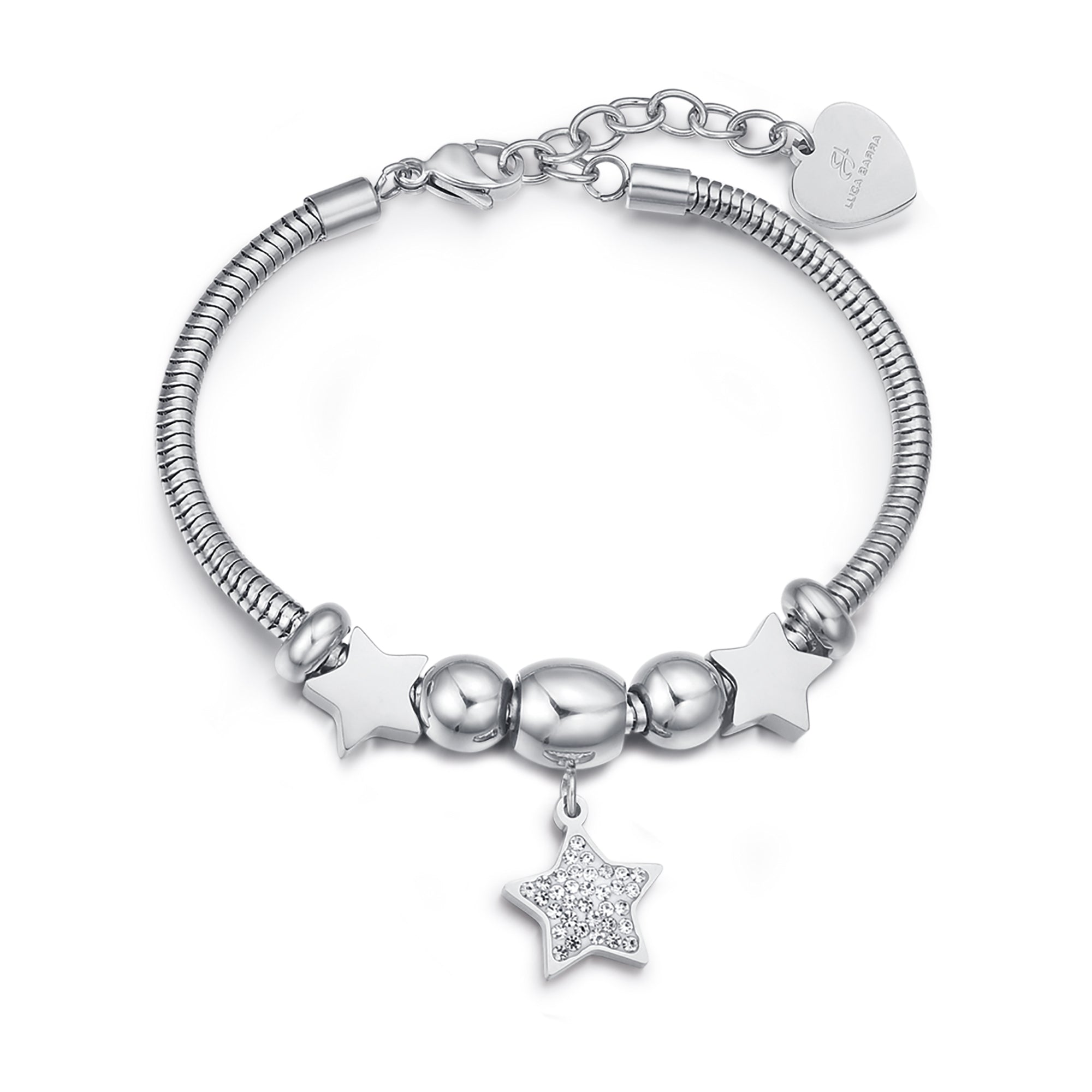 BRACCIALE IN ACCIAIO CON STELLA CON CRISTALLI BIANCHI E STELLE ACCIAIO
