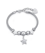 BRACCIALE IN ACCIAIO CON STELLA CON CRISTALLI BIANCHI E STELLE ACCIAIO