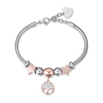 BRACCIALE IN ACCIAIO CON ALBERO DELLA VITA IP ROSE E CRISTALLI BIANCHI E STELLE