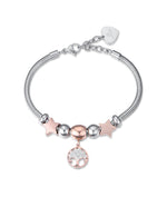 BRACCIALE IN ACCIAIO CON ALBERO DELLA VITA IP ROSE E CRISTALLI BIANCHI E STELLE