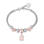 BRACCIALE IN ACCIAIO CON CASA IP ROSE CON CRISTALLI BIANCHI E CUORI IP ROSE
