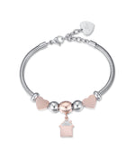 BRACCIALE IN ACCIAIO CON CASA IP ROSE CON CRISTALLI BIANCHI E CUORI IP ROSE