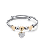 BRACCIALE IN ACCIAIO CON CUORE IP GOLD CON CRISTALLI BIANCHI E CUORI IP GOLD