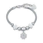 BRACCIALE IN ACCIAIO CON QUADRIFOGLIO CON CRISTALLI BIANCHI E QUADRIFOGLI