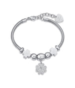 BRACCIALE IN ACCIAIO CON QUADRIFOGLIO CON CRISTALLI BIANCHI E QUADRIFOGLI