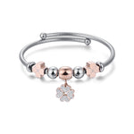 BRACCIALE IN ACCIAIO CON QUADRIFOGLIO IP ROSE CON CRISTALLI BIANCHI