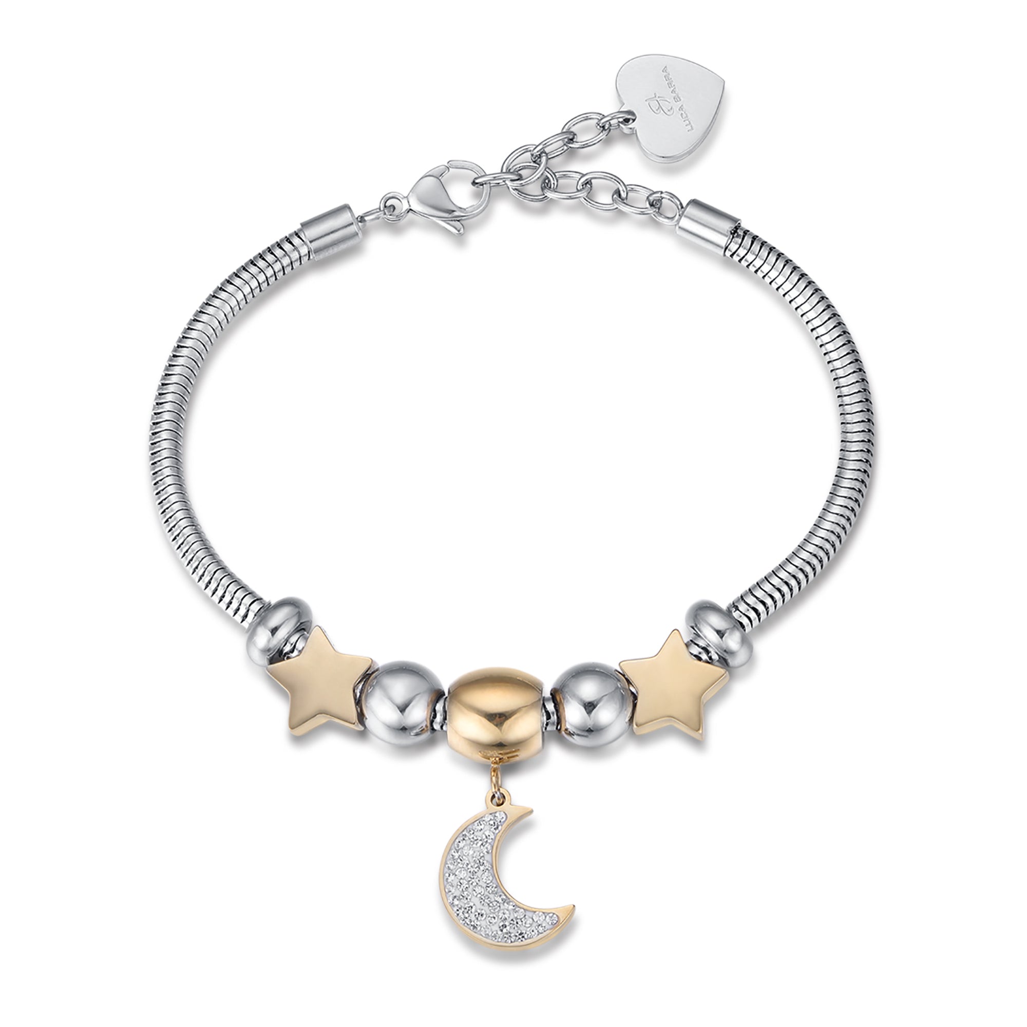 BRACCIALE IN ACCIAIO CON LUNA IP GOLD CON CRISTALLI BIANCHI E STELLE IP GOLD