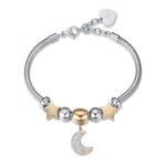 BRACCIALE IN ACCIAIO CON LUNA IP GOLD CON CRISTALLI BIANCHI E STELLE IP GOLD