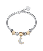 BRACCIALE IN ACCIAIO CON LUNA IP GOLD CON CRISTALLI BIANCHI E STELLE IP GOLD