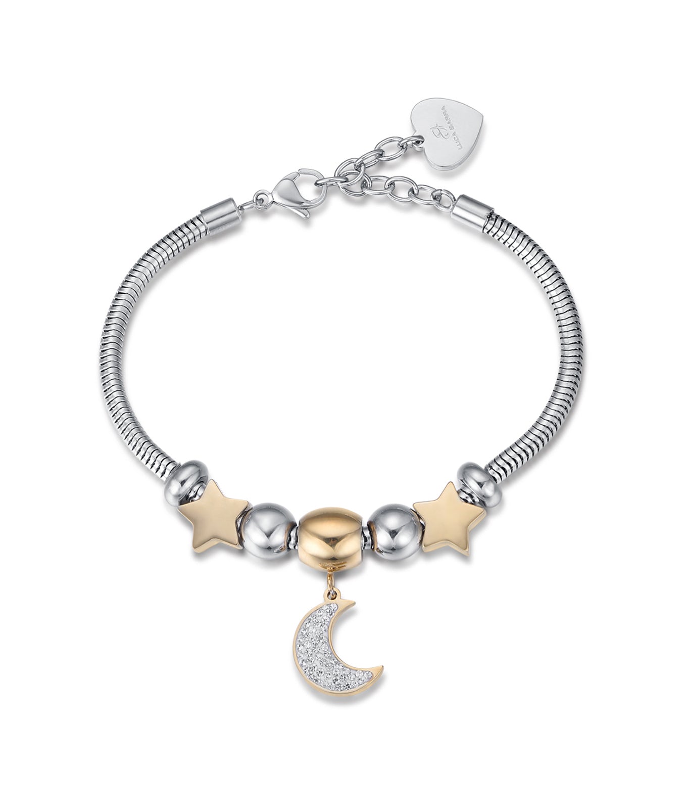 BRACCIALE IN ACCIAIO CON LUNA IP GOLD CON CRISTALLI BIANCHI E STELLE IP GOLD