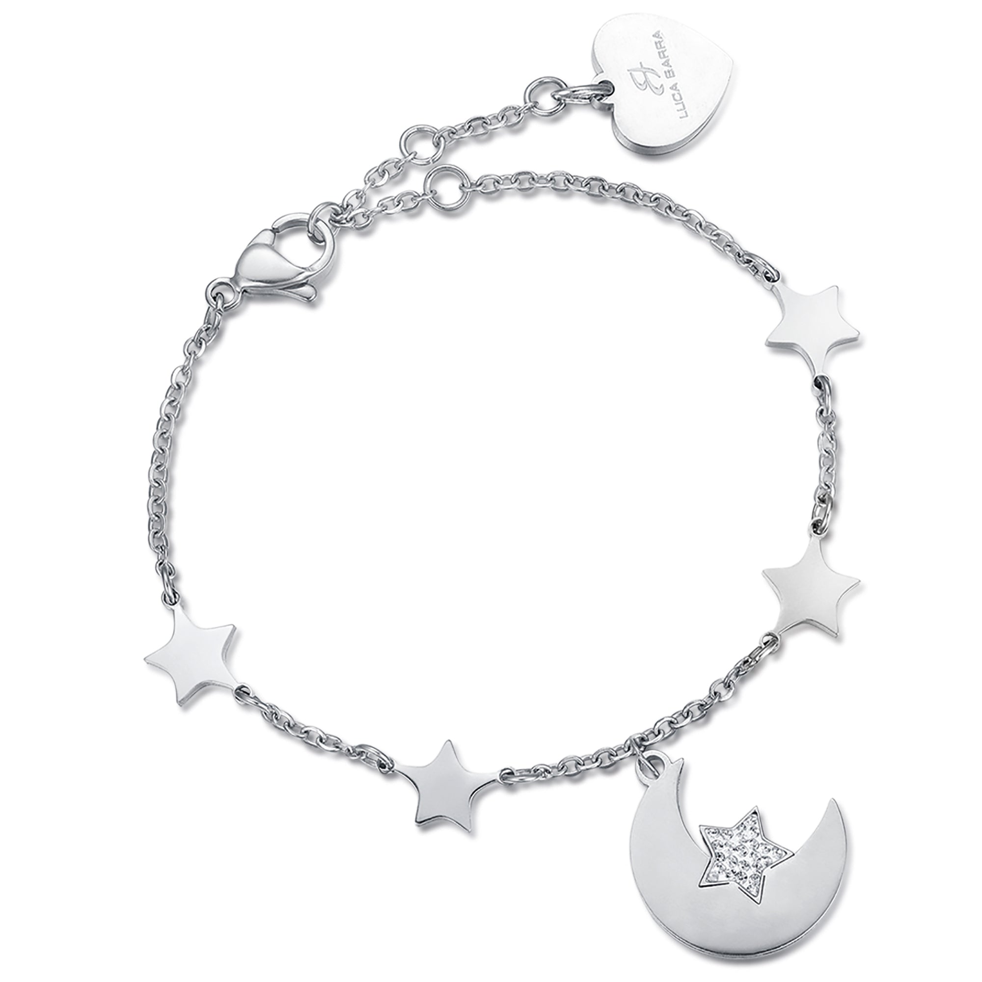 BRACCIALE IN ACCIAIO CON LUNA E STELLE E CRISTALLO BIANCO