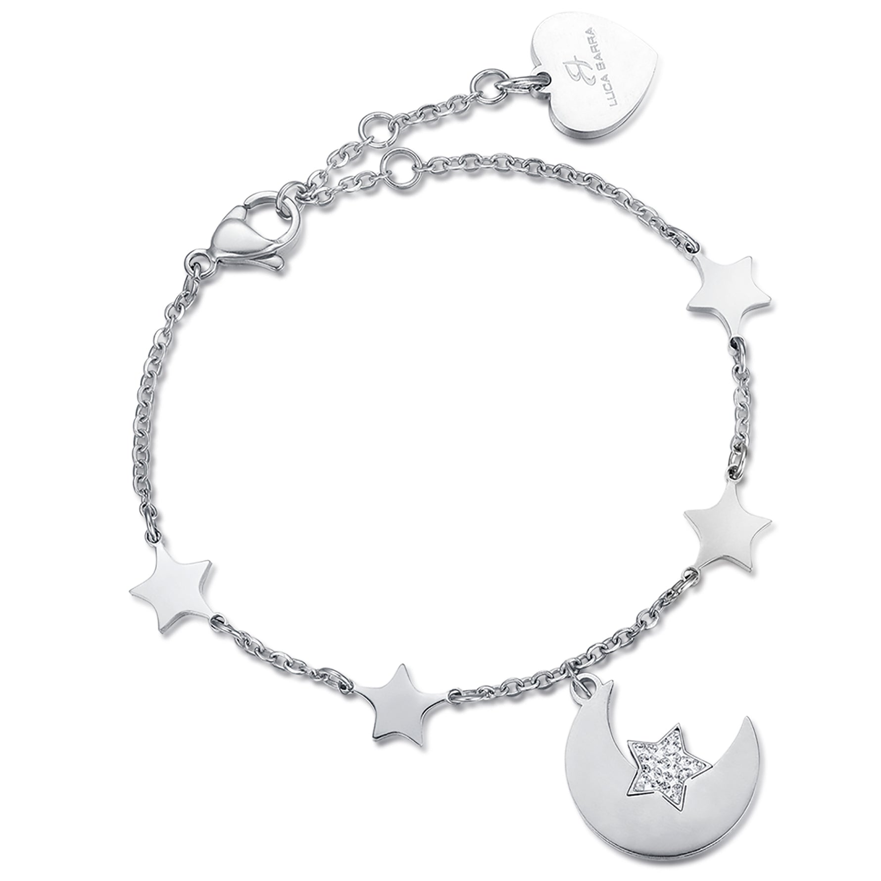 BRACCIALE IN ACCIAIO CON LUNA E STELLE E CRISTALLO BIANCO