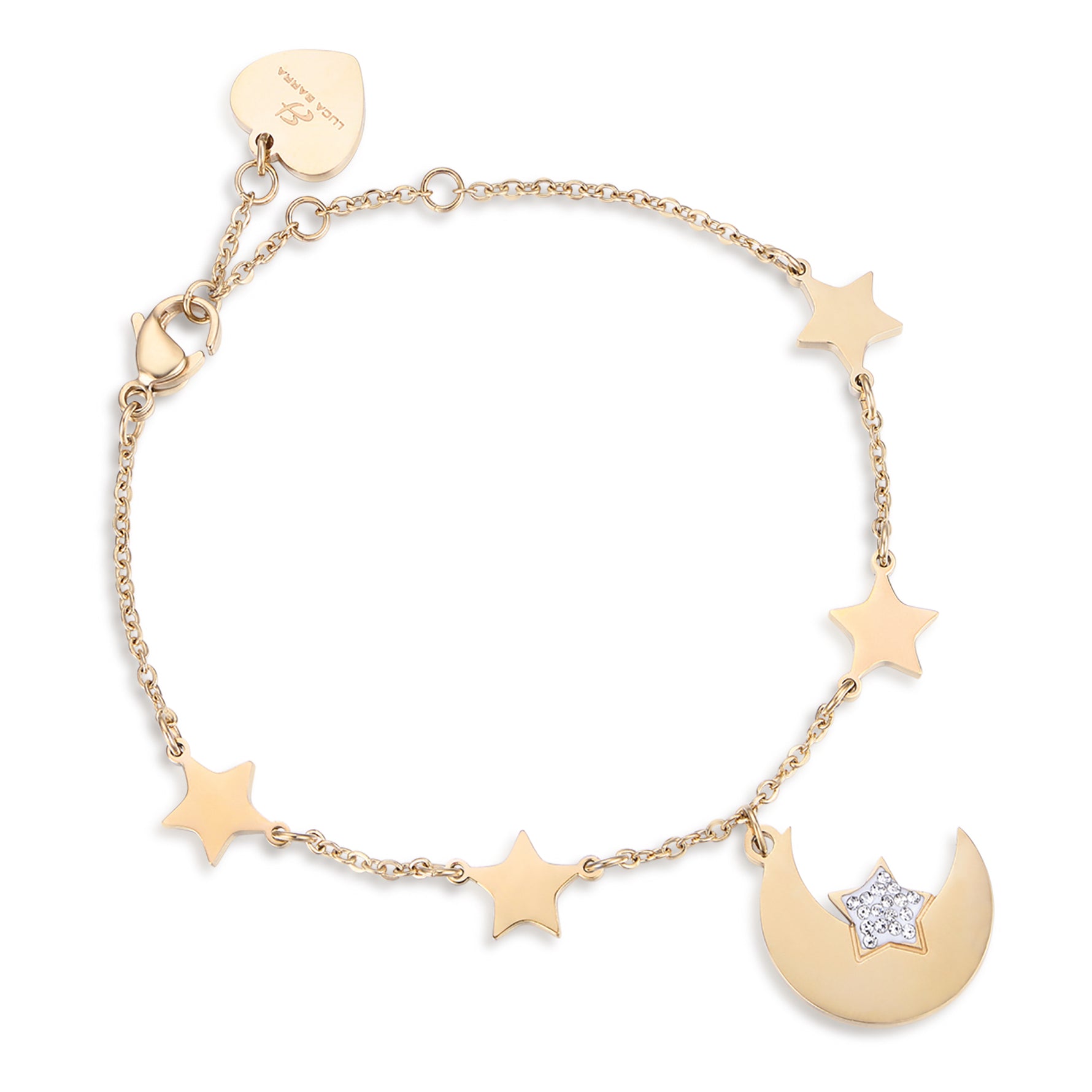 BRACCIALE IN ACCIAIO IP GOLD CON LUNA E STELLE E CRISTALLO BIANCO