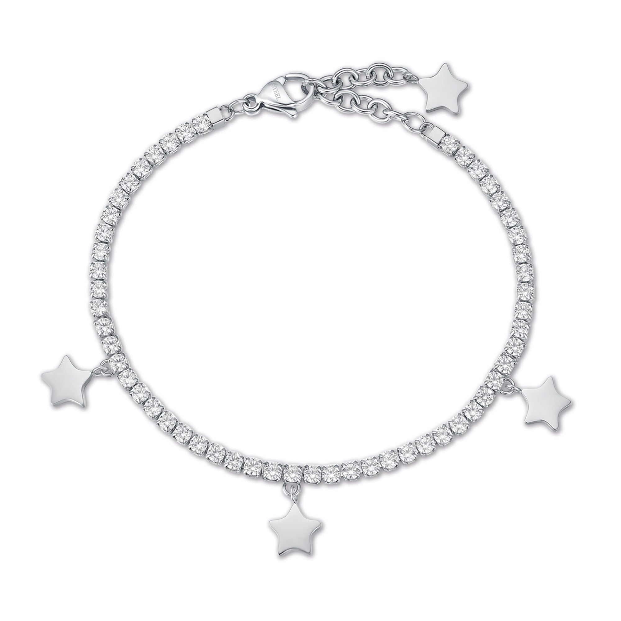 BRACCIALE IN ACCIAIO CON STELLE E CRISTALLI BIANCHI