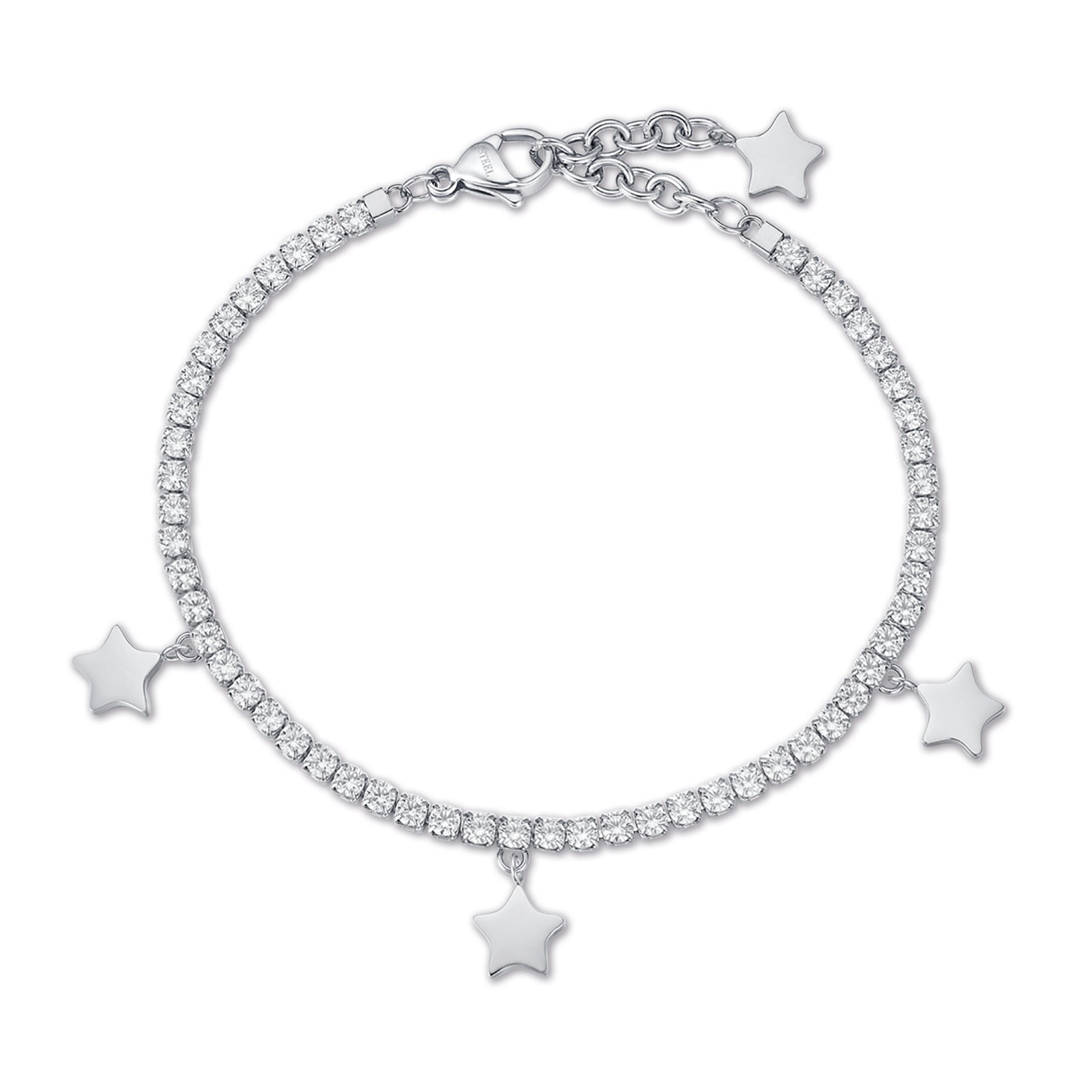 BRACCIALE IN ACCIAIO CON STELLE E CRISTALLI BIANCHI