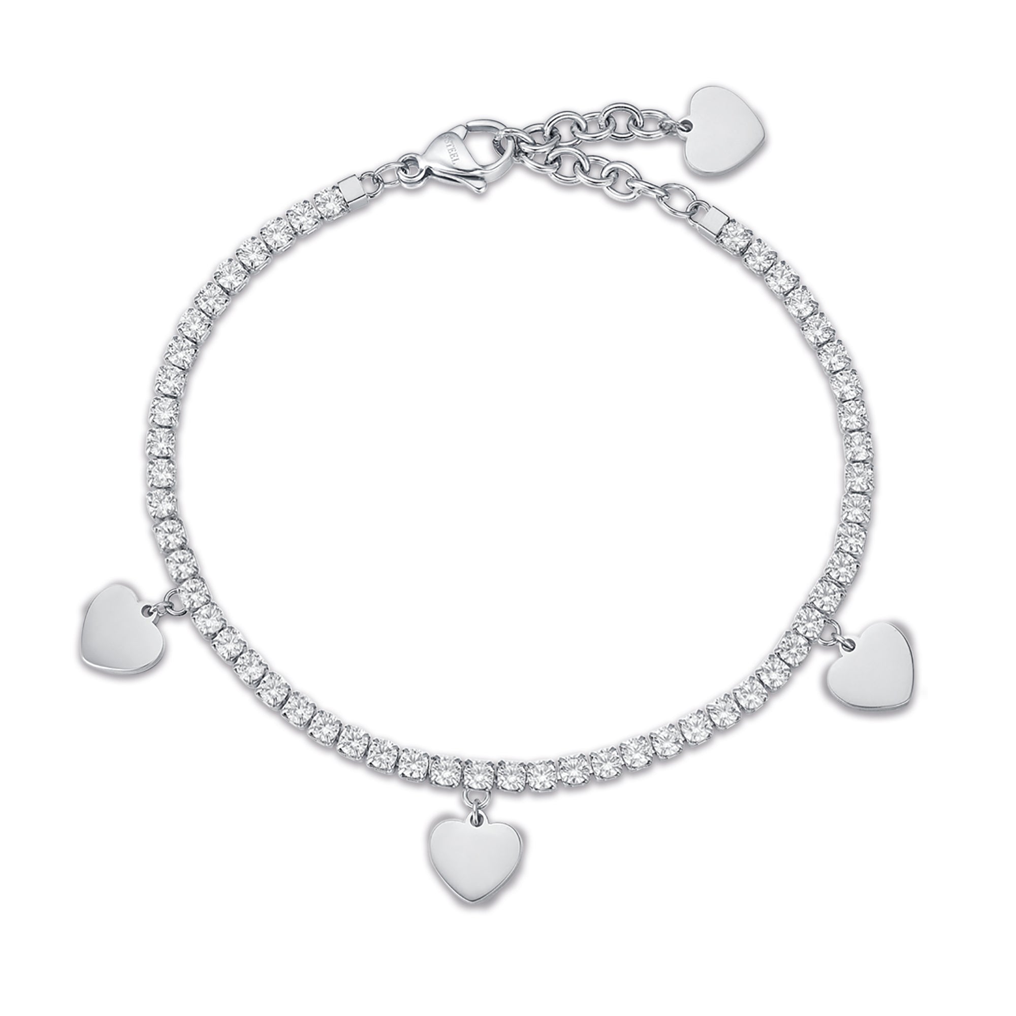 BRACCIALE IN ACCIAIO CON CUORI E CRISTALLI BIANCHI