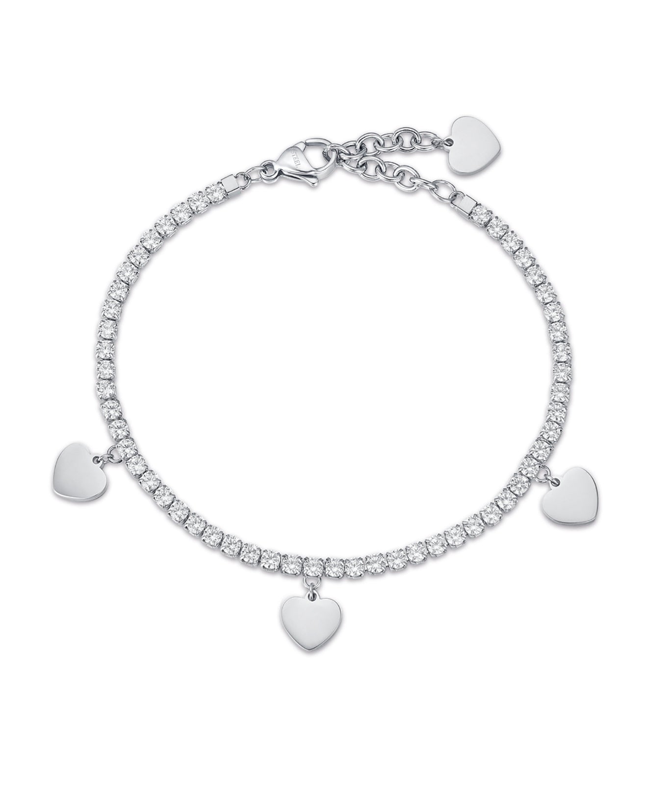 BRACCIALE IN ACCIAIO CON CUORI E CRISTALLI BIANCHI