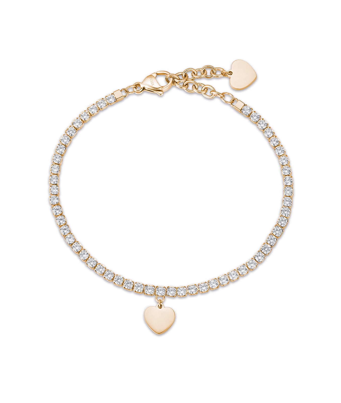 BRACCIALE IN ACCIAIO IP GOLD CON CUORE E CRISTALLI BIANCHI