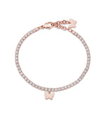 BRACCIALE IN ACCIAIO IP ROSE CON FARFALLA E CRISTALLI BIANCHI