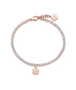 BRACCIALE IN ACCIAIO IP ROSE CON QUADRIFOGLIO E CRISTALLI BIANCHI